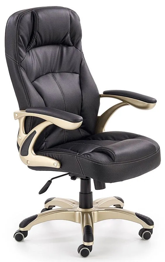 Czarny fotel gabinetowy obrotowy – ergonomiczne siedzisko, skóra ekologiczna, mechanizm Tilt Plus