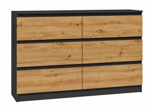 Długa komoda loft z szufladami antracyt + dąb artisan 140 cm – nowoczesny design, funkcjonalne przechowywanie