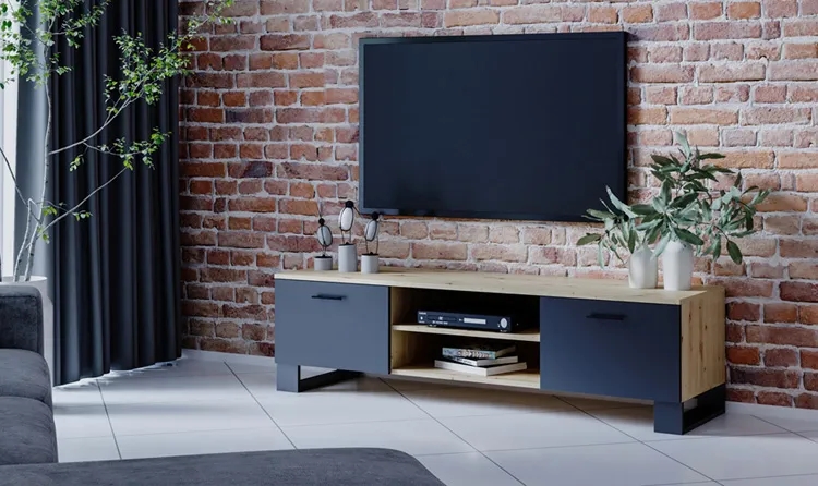 Loftowa Szafka Czarny RTV 120 Cm Dąb Artisan – minimalistyczny design, funkcjonalne półki, wysoka jakość