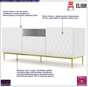 Szafka rtv Elior Nevia 3X – wysoka jakość, nowoczesny design, biały mat + złota rama