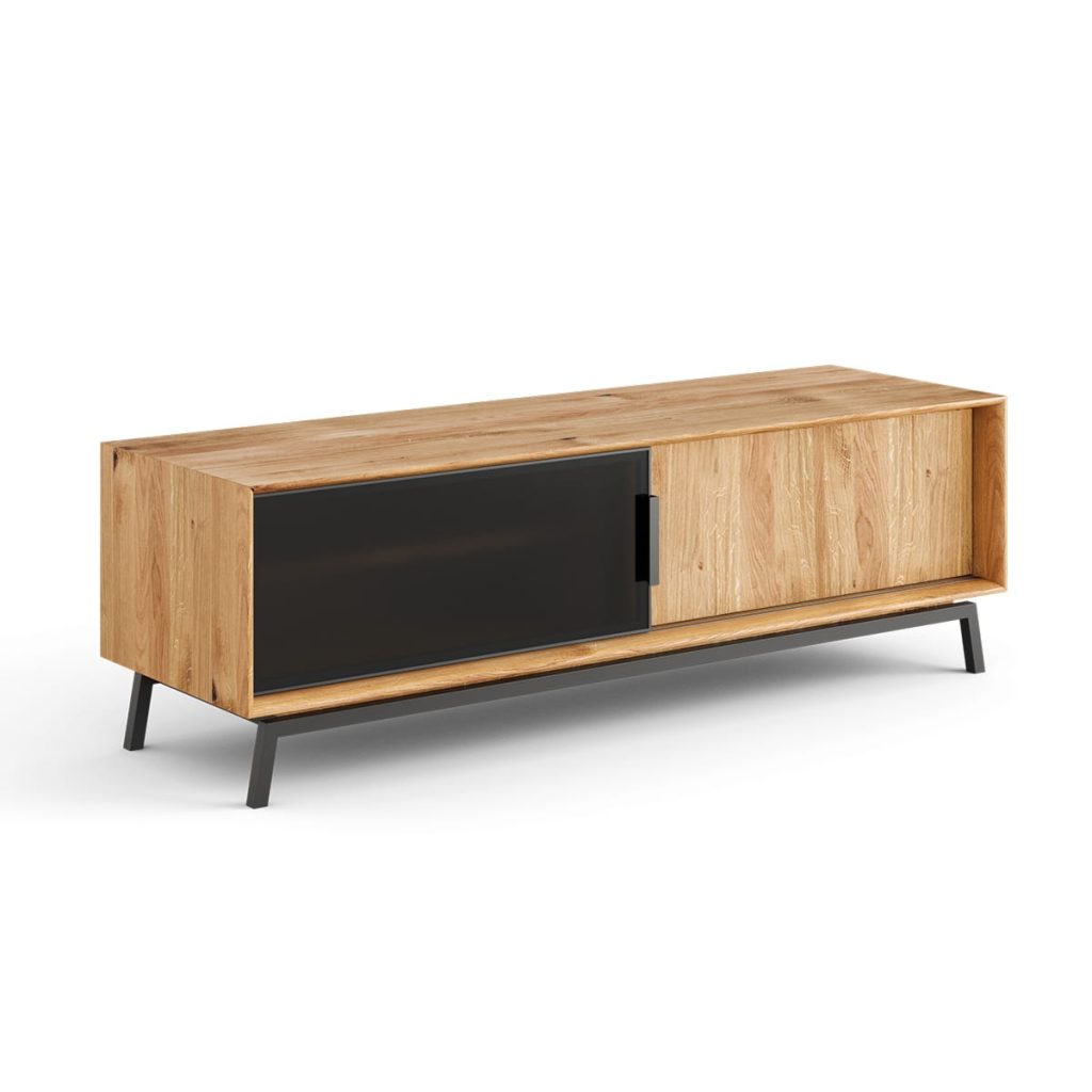 Szafka RTV dębowa ze szkłem duża Modern Loft – elegancki design, trwałe materiały, pojemna