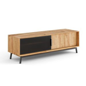 Szafka RTV dębowa ze szkłem duża Modern Loft – elegancki design, trwałe materiały, pojemna