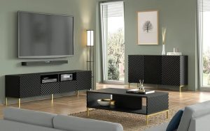 Komoda modern glamour czarny mat + czarne nóżki – Resa 3X