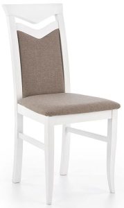 Białe krzesło drewniane tapicerowane – Vestia, nowoczesny design, naturalne materiały, komfortowe siedzisko