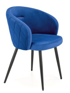 Granatowe welurowe krzesło kubełkowe – Bila, elegancki design, granatowy, stal nierdzewna