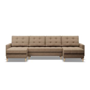 Narożnik U NUBO – skandynawski styl, beżowy, 294x140x92 cm, funkcja spania
