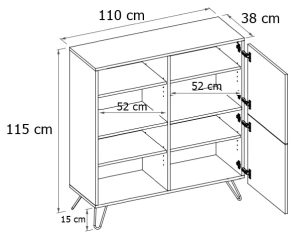 Industrialna komoda z metalowymi nogami dąb craft + biały – funkcjonalna, nowoczesna, 110 cm