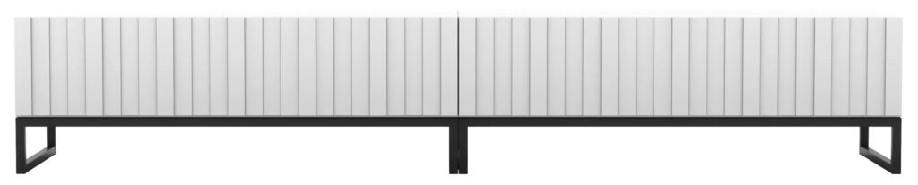 Biały ryflowany stolik pod telewizor 2 szt – Filo 12X, minimalistyczny design, metalowa rama, MDF