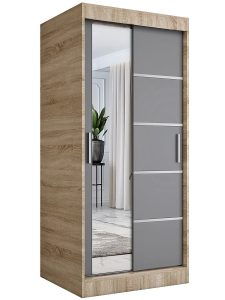 Szafa przesuwna dąb sonoma + antracyt – Ebia 2X, funkcjonalne wnętrze, nowoczesny design, 90x60x200 cm