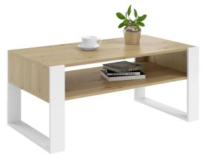 Prostokątna ława kawowa z półką Bracio – nowoczesny design, dąb artisan + biały, 100 cm