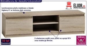 Nowoczesna Szafka Pod Telewizor 140 Cm L9-A64 – wysokiej funkcjonalności, dąb sonoma, laminowana płyta meblowa