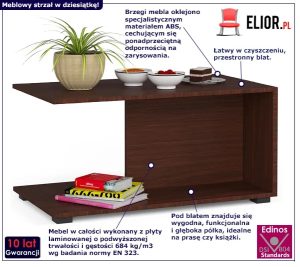 Stolik kawowy z półką do salonu Fiksi – elegancki, kolor wenge, 90 cm x 50 cm x 45 cm, MDF