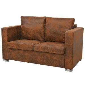 Przytulna brązowa sofa dwuosobowa – Pelagio 2Q, elegancki design, ekoskóra, łatwa w czyszczeniu