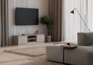 Nowoczesna szafka RTV glina Amida 3X 140 cm – funkcjonalność, design, laminowana płyta