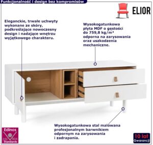 Biała nowoczesna szafka pod telewizor Z2-L58 – skandynawski styl, drewniane wykończenie, MDF, MFC, HDF