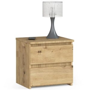 Skandynawska szafka nocna dąb artisan – Atika 3X, niewielkie wymiary, 2 szuflady
