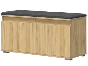 Szafka Na Buty Z Podwójnymi Drzwiczkami Dąb Craft + Szary – multifunkcjonalna, elegancka, z welurowym siedziskiem