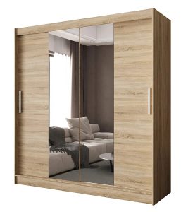 Minimalistyczna szafa przesuwna z lustrem dąb sonoma – Kaliope 4X