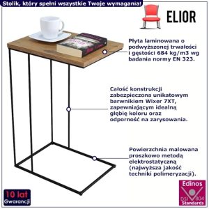Loftowy stolik pomocniczy dąb lancelot – nowoczesny design, czarny, 62 cm wysokości