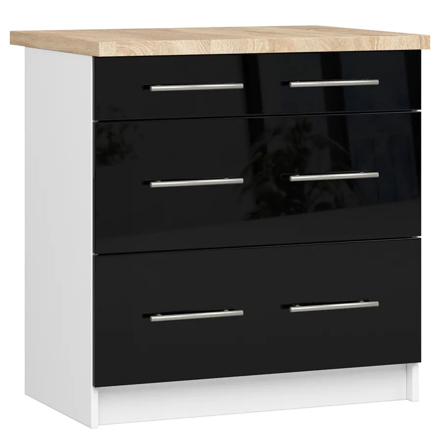 Czarna szafka kuchenna z szufladami 80 cm – Poli 8X