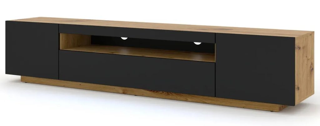 Szafka RTV Stojąca Lub Wisząca Dąb Artisan + Czarny W3-C02 – nowoczesny design, funkcjonalność, materiał laminowany