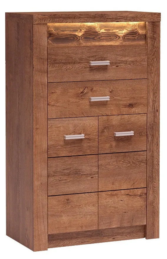 Komoda Filin 7X – praktyczna, nowoczesna komoda z szufladami i szafkami, kolor jesion jasny, wymiary 127x76x42 cm, materiał laminowana płyta meblowa