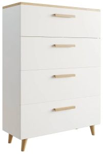 Biała komoda 80 cm z 4 szufladami – Asva, praktyczna organizacja bielizny, skandynawski styl, drewno bukowe