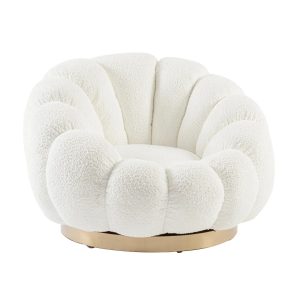 Fotel obrotowy FLOREL – elegancka tkanina tapicerska, biały, 98x97x69