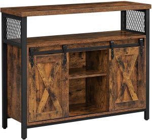 Industrialna komoda z przesuwnymi drzwiami – Kanela, rustykalny brąz, 100 cm x 33 cm x 80 cm, płyta wiórowa, stal