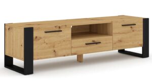Szafka RTV Dąb Artisan P9-A74 – minimalistyczna konstrukcja, 3 szafki, otwarta półka, dąb artisan
