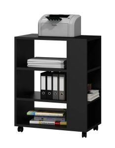 Mobilny Stolik Czarny Pomocniczy Biurowy C0-T57 – nowoczesny design, kółka, 6 półek, laminowana płyta