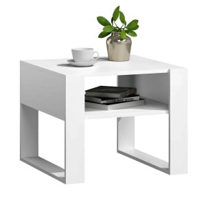 Biała Kwadratowa Ława Kawowa P3-K18 – minimalistyczny design, praktyczna półka, 60×63,6×50 cm, laminowana płyta