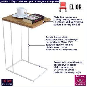 Skandynawski stolik pomocniczy dąb lancelot + biały – nowoczesny design, stabilna konstrukcja, 62 cm wysokości