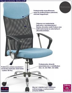 Popielaty tapicerowany fotel obrotowy – Radiso, ergonomiczny, mechanizm Tilt Plus, tkanina Alcantar Pro