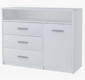 Biała komoda z szufladami – Cermesa 3X, pojemna konstrukcja, minimalistyczny design, trwałe materiały