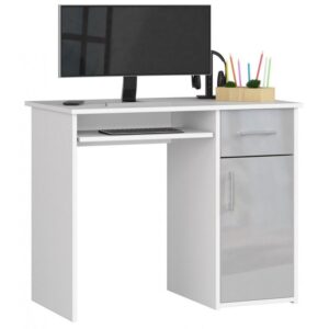 Biurko komputerowe, szkolne Pin – elegancka prostota, biel, 90x50x74 cm, metalik, połysk