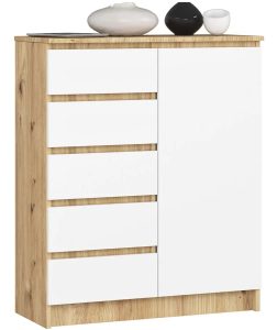 Skandynawska Komoda Biały Z Szufladami Dąb Artisan + M8-R35
