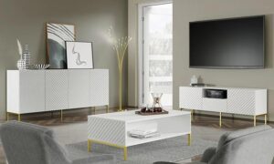 Szafka na telewizor Resa 5X – elegancka, biały mat, czarne nóżki, 150 cm