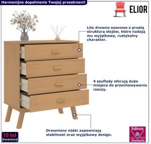 Sosnowa brązowa komoda z 4 szufladami – Krebri 3X