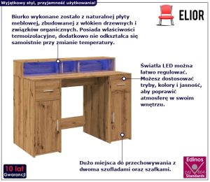 Biurko podświetlane 120 cm dąb artisan – Duna