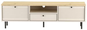 Ryflowana szafka RTV na nóżkach kaszmir + dąb artisan R2-B19 – elegancka, funkcjonalna, stabilna