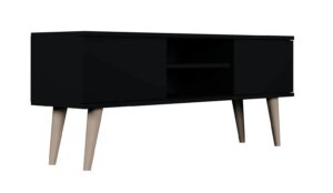 Czarna szafka RTV na nóżkach – Dubby 4X, elegancki design, 120 cm, płyta laminowana