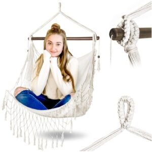 Wiszący fotel brazylijski – wygodne siedzenie, beżowy, 110 cm, bawełna
