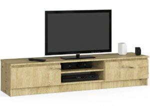 Skandynawska szafka RTV Elior dąb artisan F9-Z37 – trwała konstrukcja, pojemne półki, 160x40x33 cm