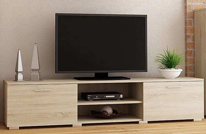 Szafka RTV dąb sonoma – elegancki minimalizm, 150 cm, płyta laminowana