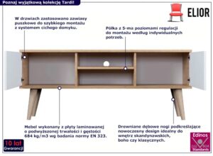Skandynawska szafka pod telewizor dąb artisan + biały – Dubby 4X 120 cm – elegancki design, wysokie nogi, regulowane półki