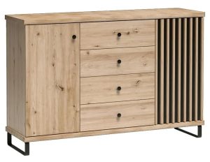 Szeroka komoda industrialna z lamelami – Rovel 6X, dąb artisan, 142,1 cm szerokości