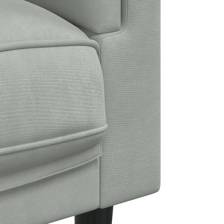 Jasnoszara aksamitna sofa 2-osobowa – nowoczesny design, komfortowe siedzisko, lite drewno