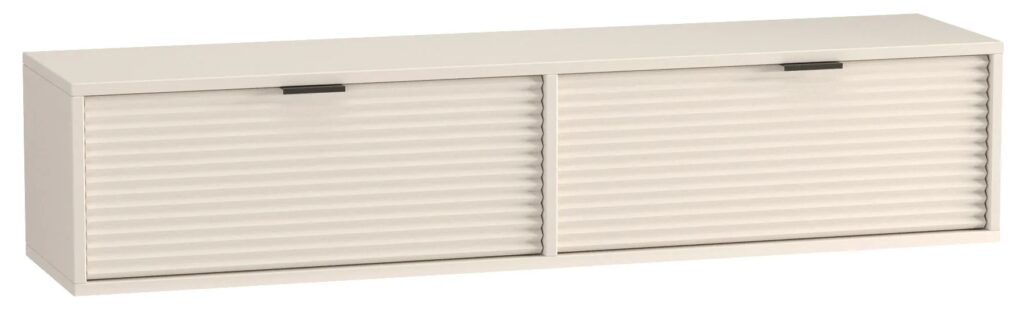 Kaszmirowa ryflowana szafka RTV wisząca P0-L55 – nowoczesny minimalizm, elegancka struktura, kaszmir, 140 cm