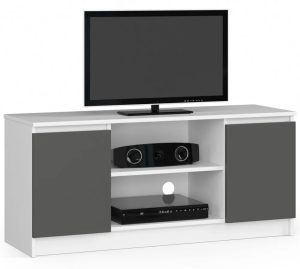 Szafka RTV do salonu – biała, grafit, 120 cm, płyta laminowana